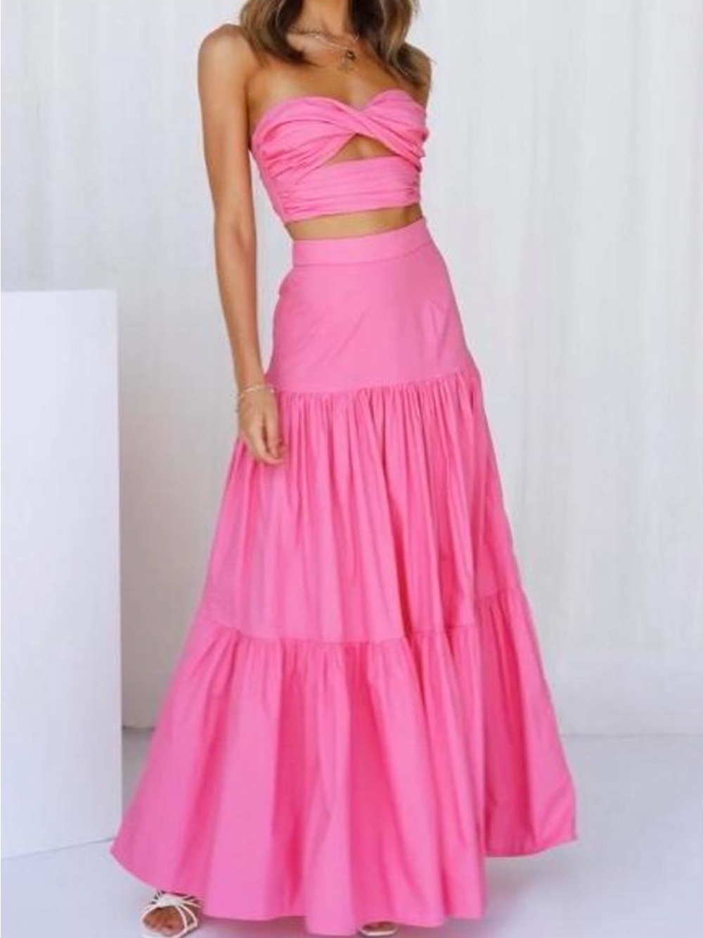 Runaway XS Pink Tiered Maxi Skirt